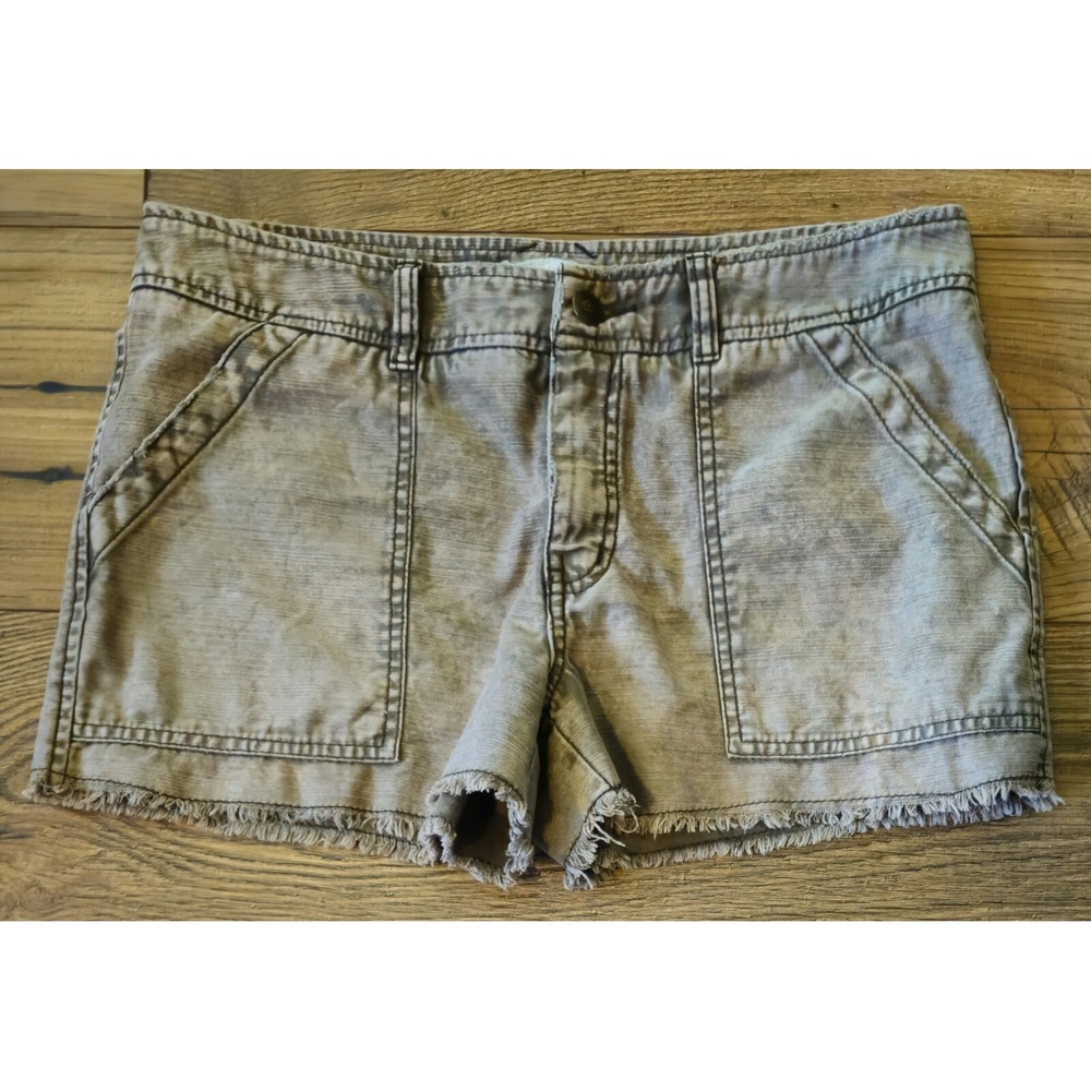 Free People Shorts Size 6 Gray Brown Chino Distressed‎ Fringed Hem Cotton Boho